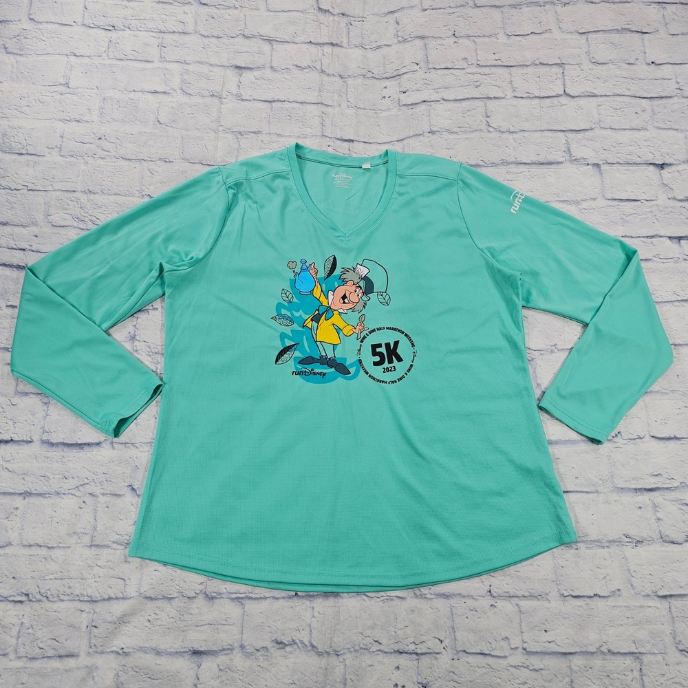 runDisney Performance Shirt Women 2XL Teal Mad Hatter Wine & Dine 5K 2023 Active